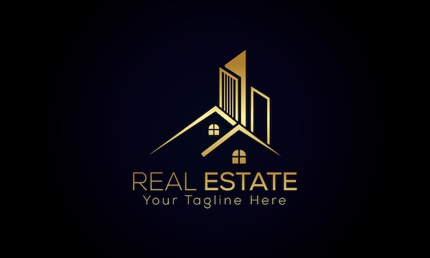Elemento de plantilla de diseño de logotipo de edificio de arquitectura de construcción de logotipo inmobiliario de oro negro