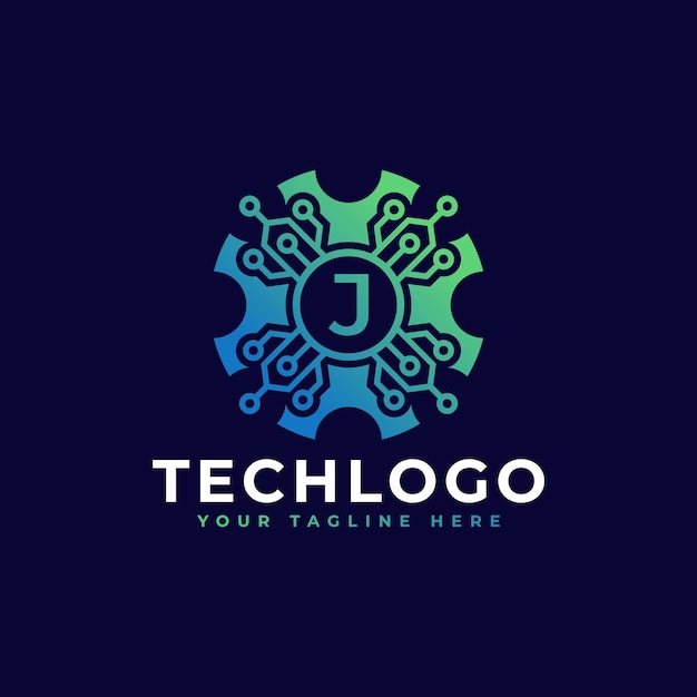 Elemento de plantilla de diseño de logotipo de letra inicial J de tecnología