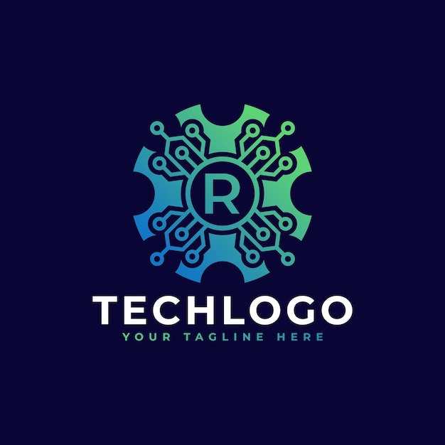 Elemento de plantilla de diseño de logotipo de letra inicial R de tecnología
