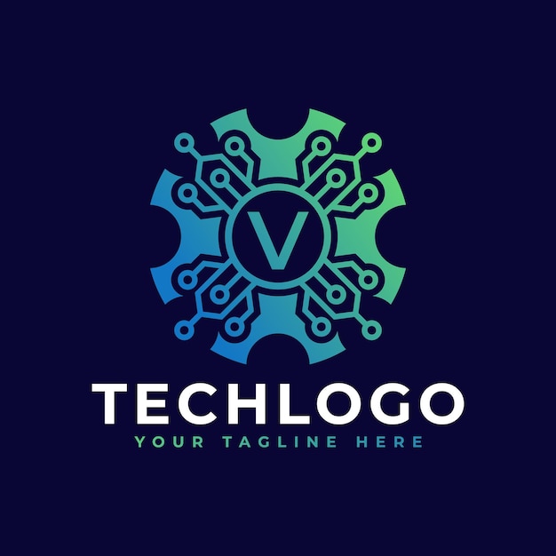 Elemento de plantilla de diseño de logotipo de letra inicial V de tecnología
