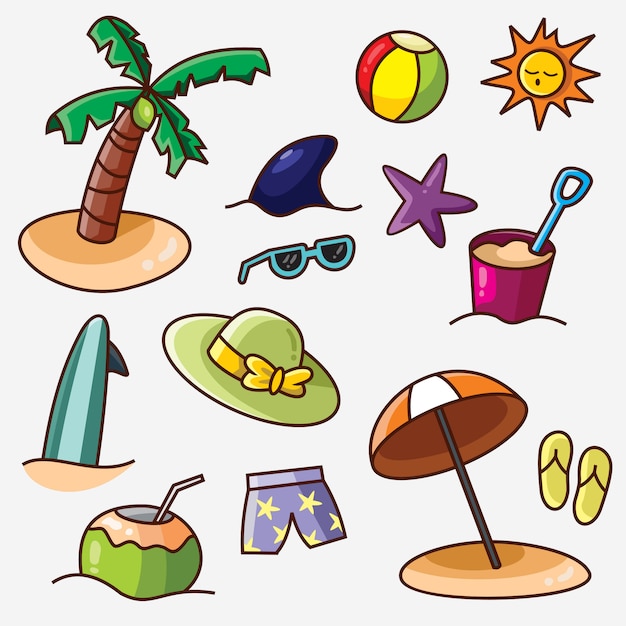 Elemento de playa de verano, conjunto de iconos vectoriales