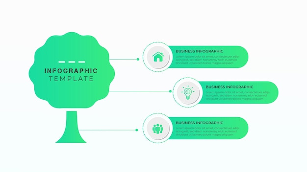 Elemento de proceso de infografía de entorno verde y diseño de presentación mínimo.