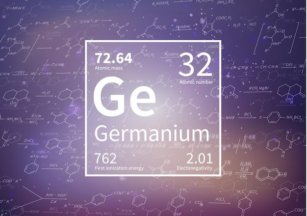 Vector elemento químico germanio con la primera masa atómica de energía de ionización y valores de electronegatividad en antecedentes científicos