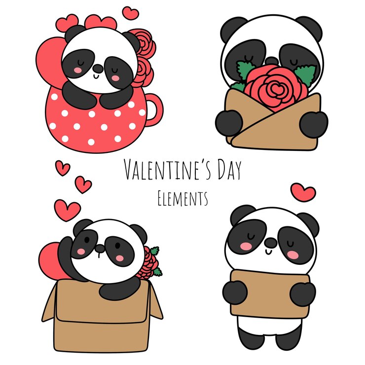 Vector elemento de san valentín con lindo panda.