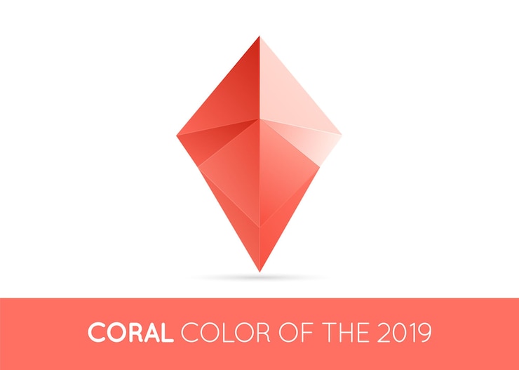 Vector elemento de signo de gema de cristal triangulado de moda en color de coral de moda vector de identidad visual de estilo de polígono bajo geométrico