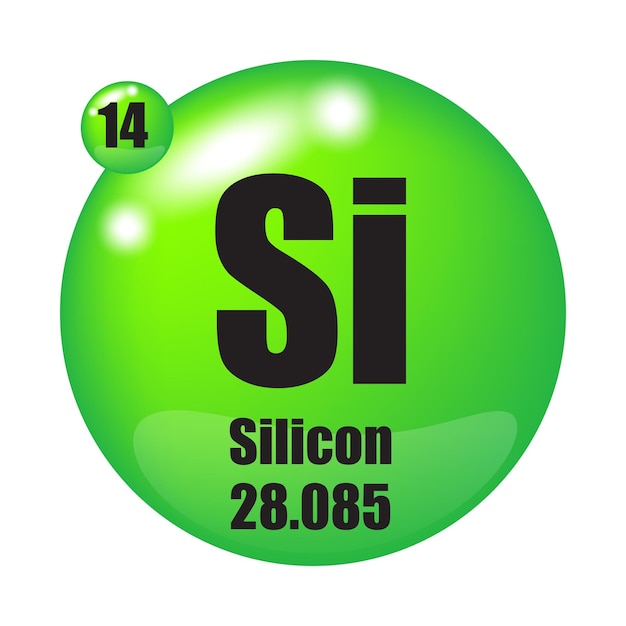 El elemento silicio Simbolo Si Número atómico 14 Masa atómica 28085 Círculo verde