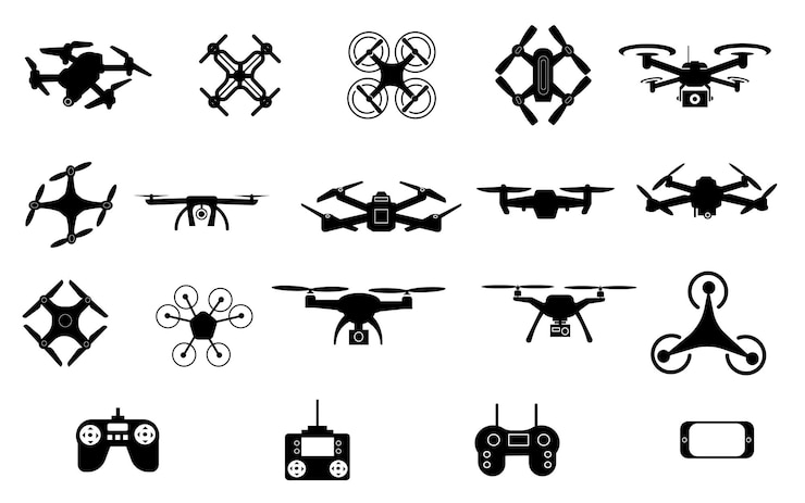 Vector elemento de silueta del avión no tripulado iconos diseño del conjunto