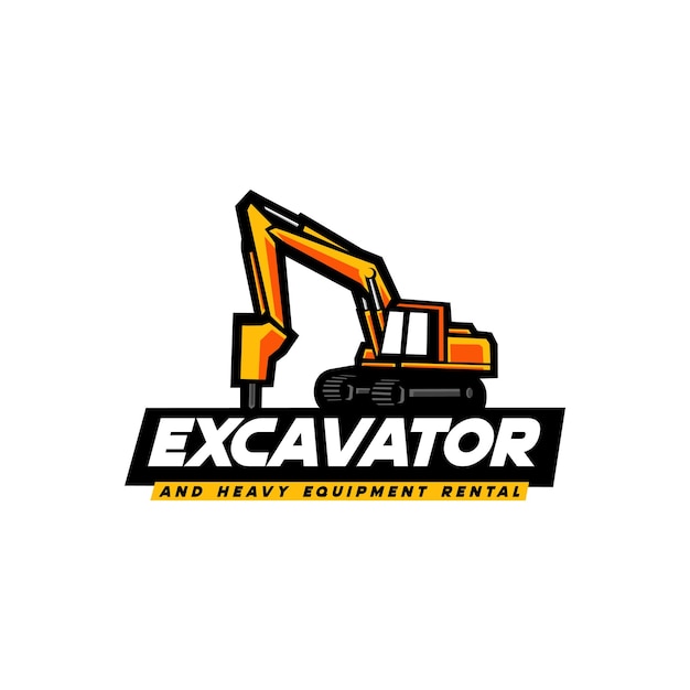 Elemento de trabajo de equipo pesado de diseño de logotipo de excavadora para empresa de construcción