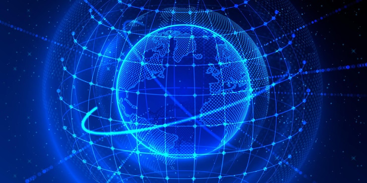 Vector elemento de transferencia global, punto del planeta tierra, fondo negro