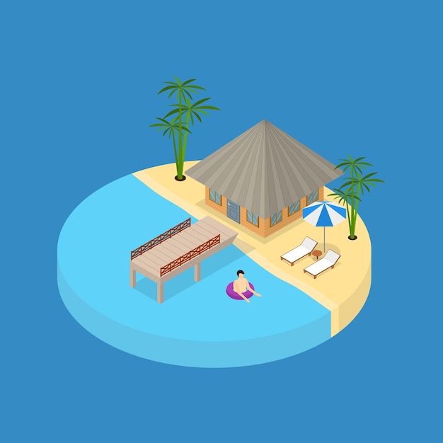Elemento de vacaciones en la playa Vector de vista isométrica 3d