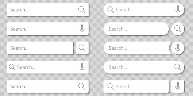 Elemento de vector de barra de búsqueda con diseño diferente, conjunto de diez cuadros de búsqueda plantilla de interfaz de usuario sobre fondo gris. ilustración vectorial.