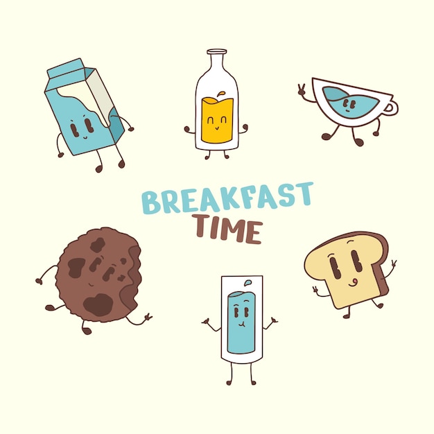 ELEMENTO DE VECTOR DE DISEÑO DE DESAYUNO DE CARÁCTER LINDO DIBUJO A MANO
