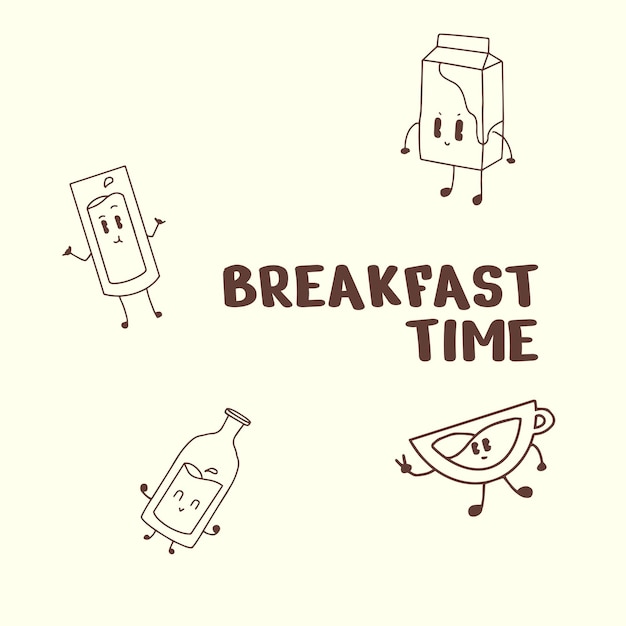 ELEMENTO DE VECTOR DE DISEÑO DE DESAYUNO DE CARÁCTER LINDO DIBUJO A MANO