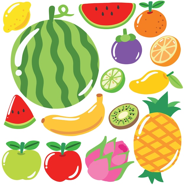 Elemento vectorial de frutas colección de iconos coloridos