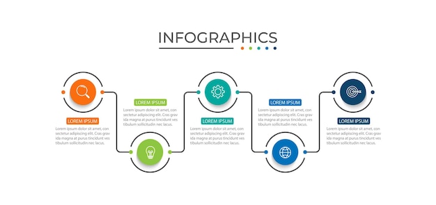 Elemento vectorial de la plantilla de infografía de proceso de 5 pasos