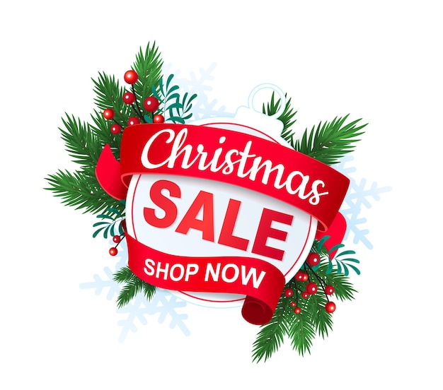 Elemento de venta de Navidad con bayas de bola y ramas de abeto