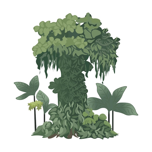 El elemento verde de Artichelen de un conjunto colorido Este hermoso diseño de árbol de estilo de dibujos animados