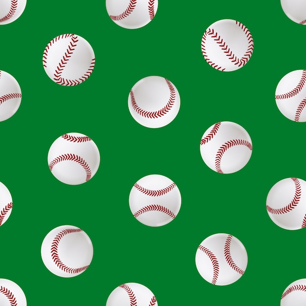 Elemento de vista de primer plano de fondo de patrón sin costuras de pelota de cuero de béisbol 3d detallado realista para ilustración de vector de juego deportivo de softbol americano