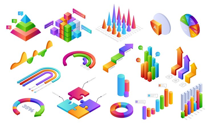 Vector elementos 3d infográficos gráficos gráficos isométricos barras de progreso con iconos de personas para el diseño de presentaciones comerciales y análisis financiero conjunto de vectores