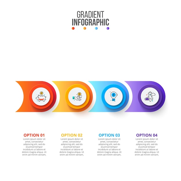 Elementos abstractos del diagrama con 4 pasos. concepto creativo para infografía.