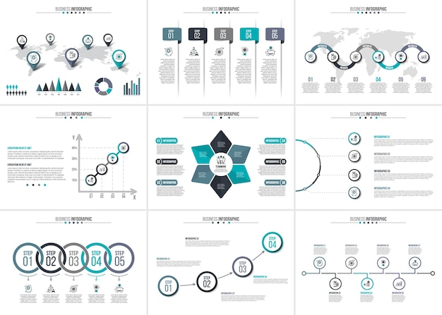 Elementos abstractos del diagrama gráfico con 4 5 6 7 y 8 pasos opciones partes o procesos
