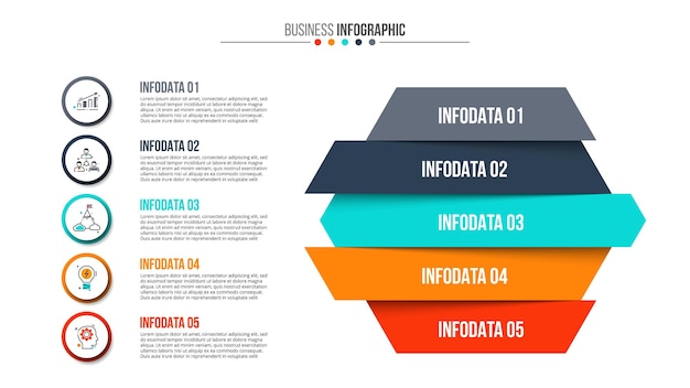 Elementos abstractos del diagrama gráfico con opciones de 5 pasos, partes o procesos