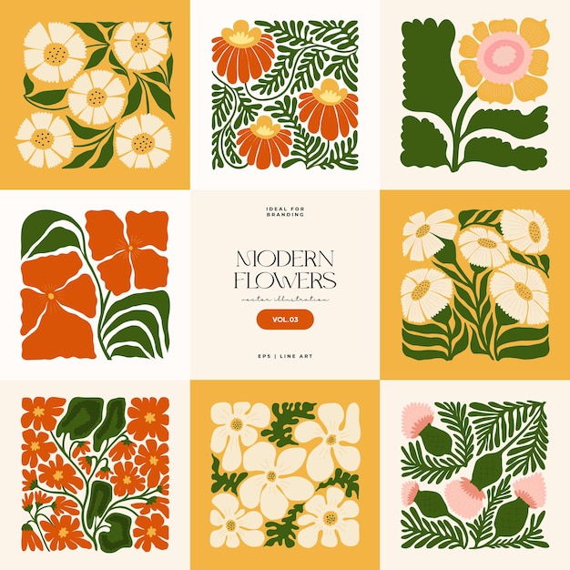 Elementos abstractos florales Composición botánica Estilo minimalista moderno y de moda de Matisse Cartel floral