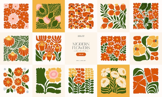 Elementos abstractos florales Composición botánica Estilo minimalista moderno y de moda de Matisse Cartel floral