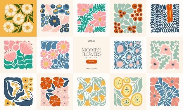Elementos abstractos florales Composición botánica Estilo minimalista moderno y de moda de Matisse Cartel floral