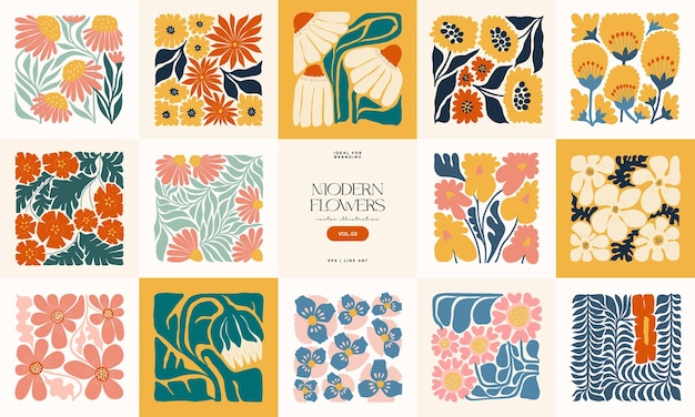 Elementos abstractos florales Composición botánica Estilo minimalista moderno y de moda de Matisse Cartel floral