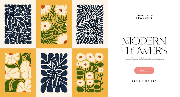Elementos abstractos florales Composición botánica Estilo minimalista moderno y de moda de Matisse Cartel floral