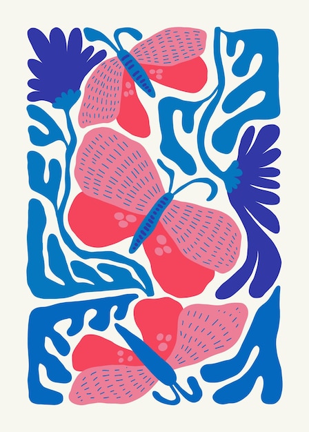Elementos abstractos florales Composición botánica Estilo minimalista moderno y de moda de Matisse Cartel floral