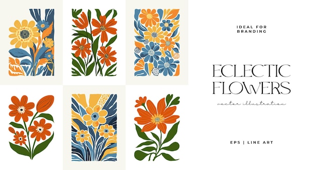 Elementos abstractos florales Composición botánica Estilo minimalista moderno y de moda de Matisse Cartel floral