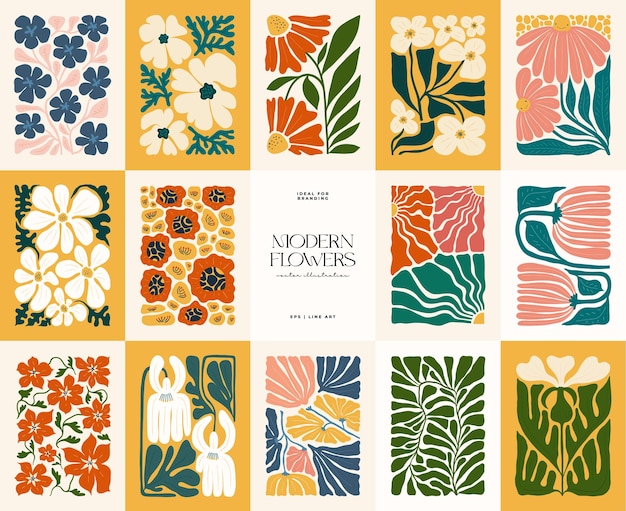 Elementos abstractos florales Composición botánica Estilo minimalista moderno y de moda de Matisse Cartel floral