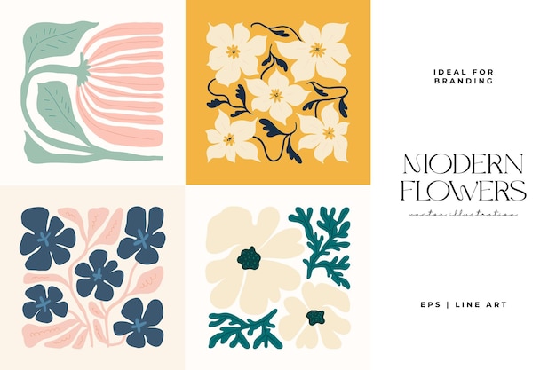 Elementos abstractos florales Composición botánica Estilo minimalista moderno y de moda de Matisse Cartel floral