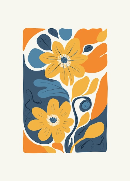 Elementos abstractos florales Composición botánica Estilo minimalista moderno y de moda de Matisse Cartel floral