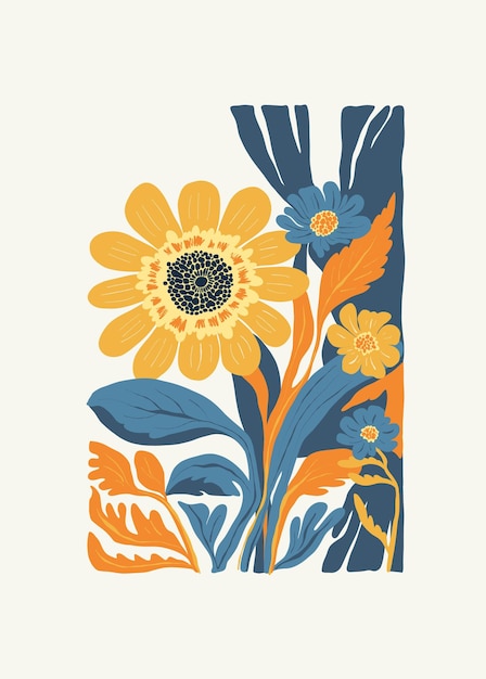 Elementos abstractos florales Composición botánica Estilo minimalista moderno y de moda de Matisse Cartel floral