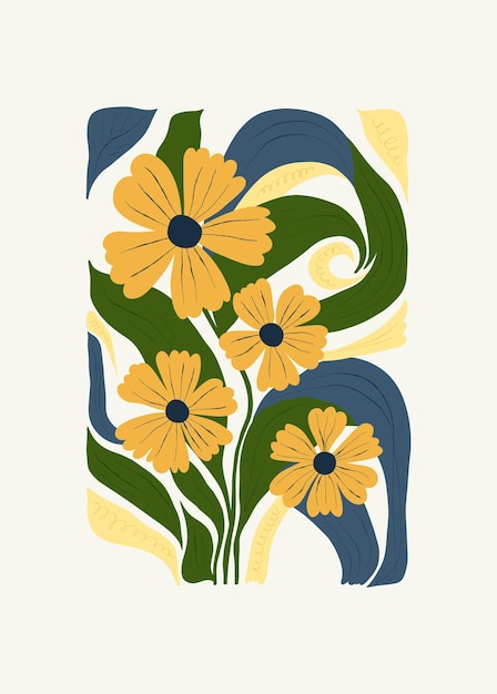 Elementos abstractos florales Composición botánica Estilo minimalista moderno y de moda de Matisse Cartel floral