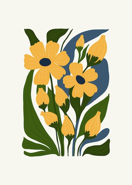 Elementos abstractos florales Composición botánica Estilo minimalista moderno y de moda de Matisse Cartel floral