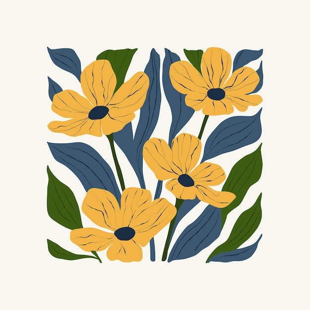 Elementos abstractos florales Composición botánica Estilo minimalista moderno y de moda de Matisse Cartel floral