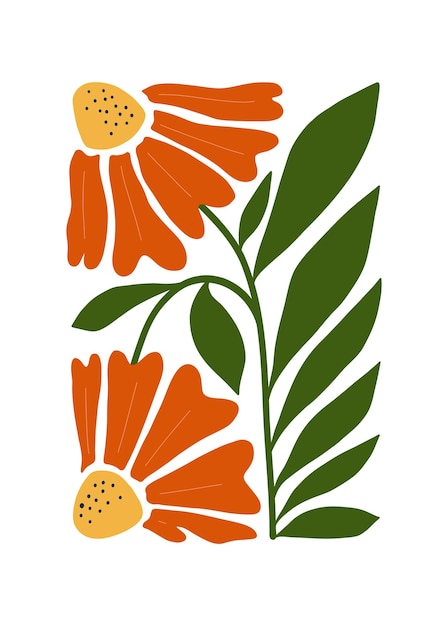 Elementos abstractos florales Composición botánica Estilo minimalista moderno y de moda de Matisse Cartel floral