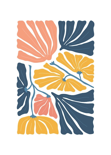 Elementos abstractos florales Composición botánica Estilo minimalista moderno y de moda de Matisse Cartel floral