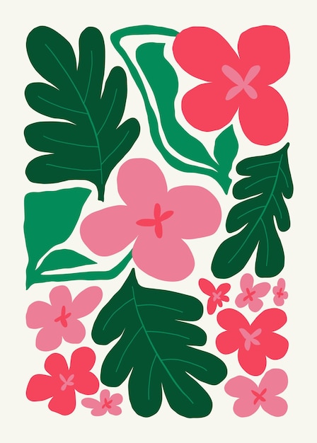 Elementos abstractos florales Composición botánica Estilo minimalista moderno y de moda de Matisse