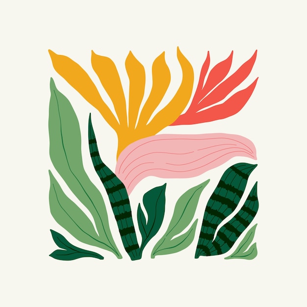 Elementos abstractos florales Composición botánica tropical Estilo minimalista moderno y de moda de Matisse Floral