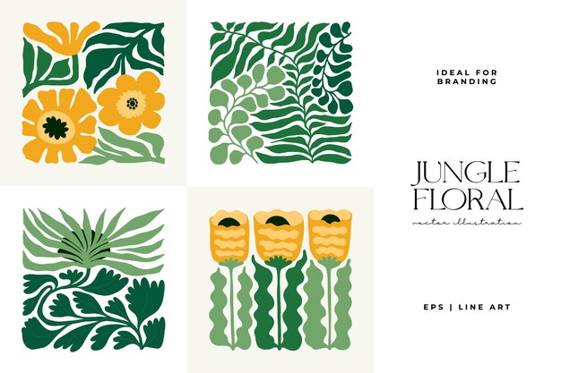 Elementos abstractos florales Composición botánica tropical Estilo minimalista moderno y de moda de Matisse Floral