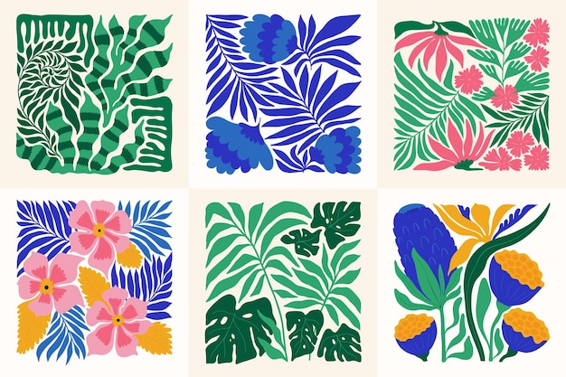 Elementos abstractos florales composición botánica tropical estilo minimalista moderno y de moda de Matisse