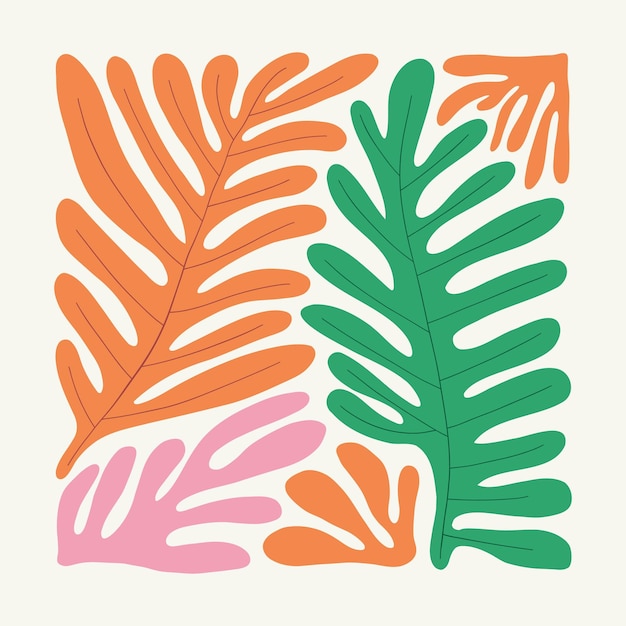 Elementos abstractos florales composición botánica tropical estilo minimalista moderno y de moda de Matisse