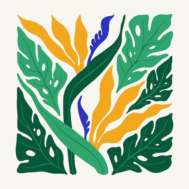 Elementos abstractos florales composición botánica tropical estilo minimalista moderno y de moda de Matisse