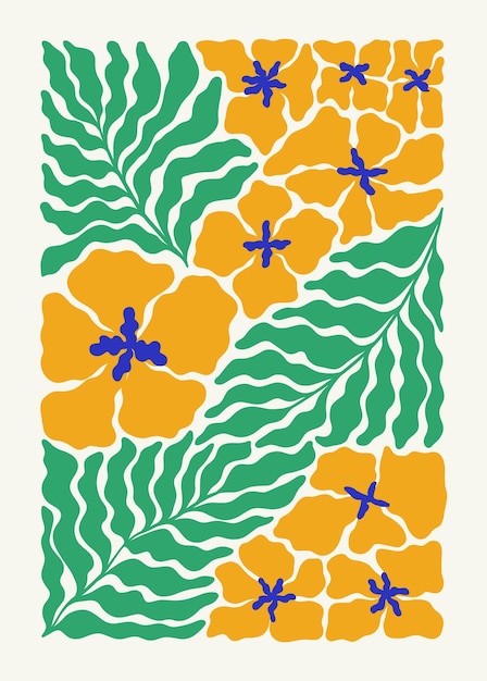 Elementos abstractos florales composición botánica tropical estilo minimalista moderno y de moda de Matisse