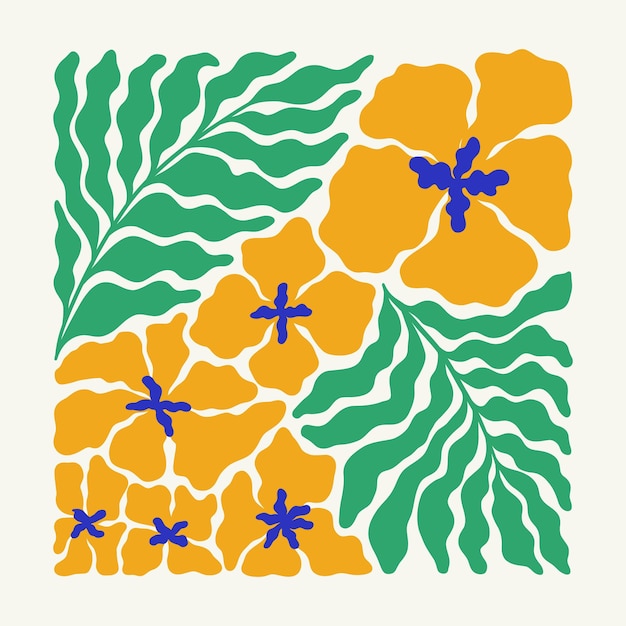 Elementos abstractos florales composición botánica tropical estilo minimalista moderno y de moda de Matisse